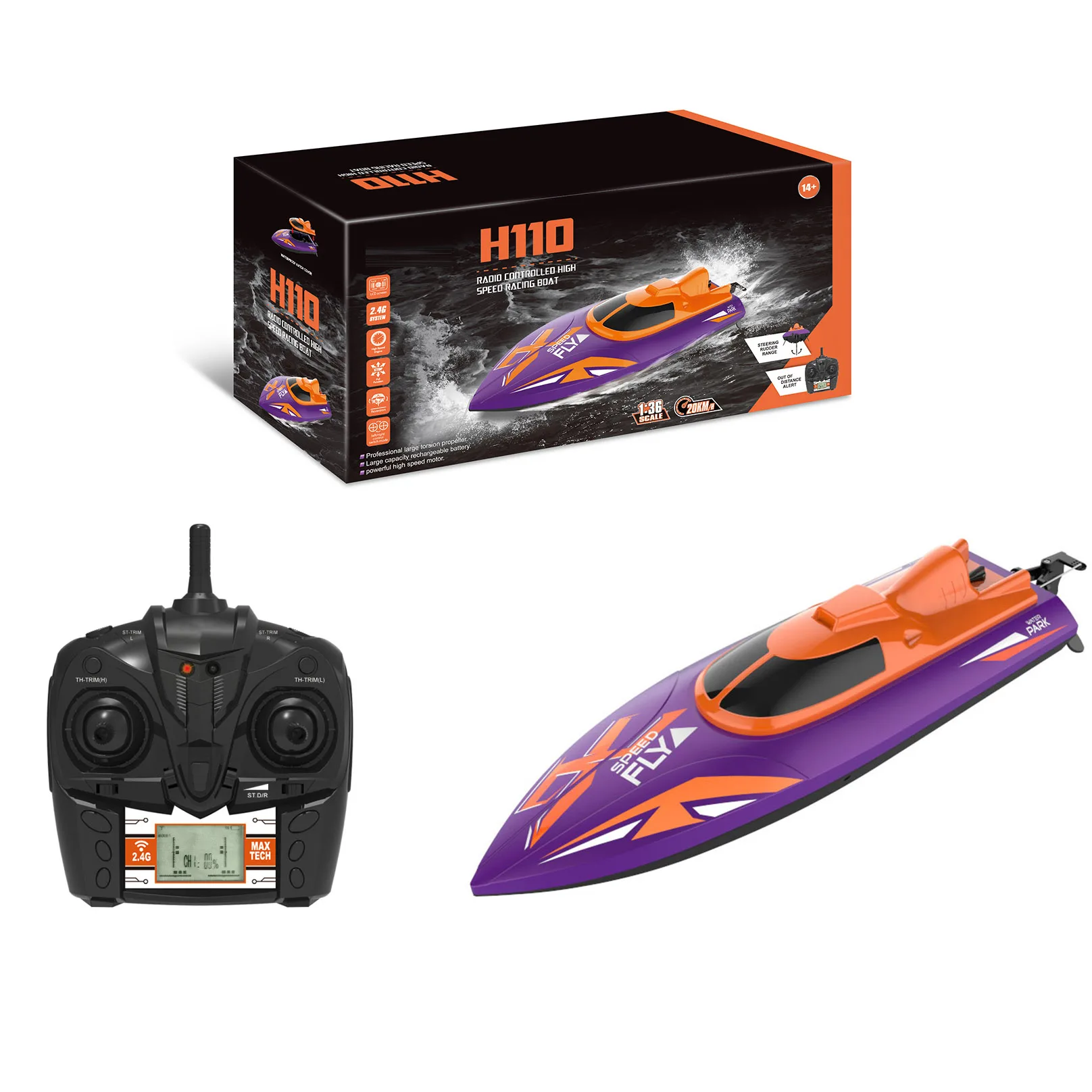 1:36 High Speed 2.4G Kids Electric Ship Toy With LCD Display RC Boat  Speed Remote Control Boat Toy