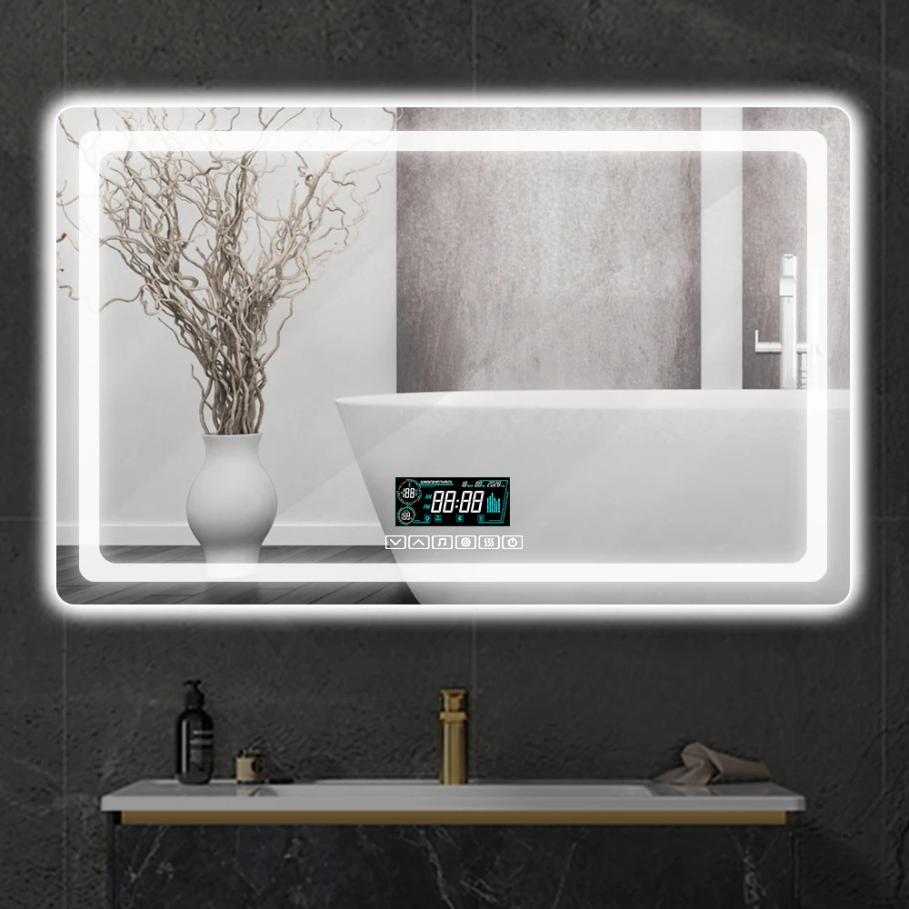 Factory customized illuminated rectangle smart bathroom mirror touch switch anti-fog LED bathroom mirror with light