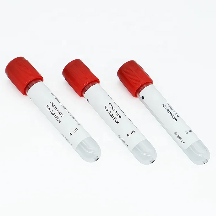 Trummed red yellow blue green grey purple black top vacutainer blood sample test collection tubes with different additive