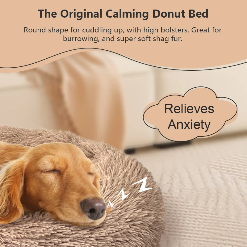 Luxury Plush Donut Dog Bed with Washable Cover Calming Pet Sofa for Large Dogs Customizable Bed
