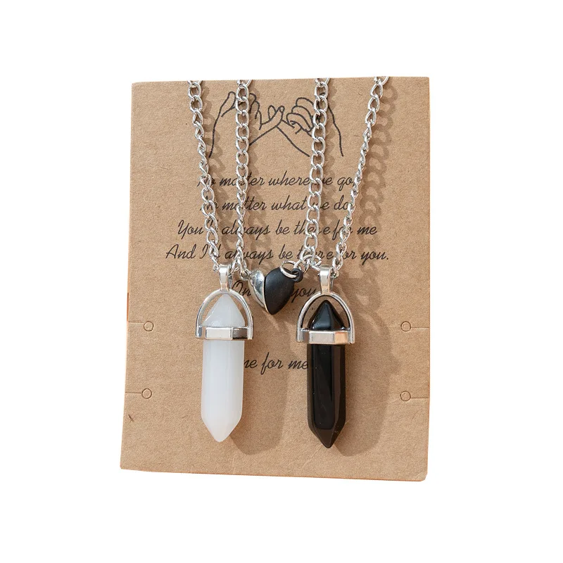 Hexagon Pendant Necklace Couple Magnetic Necklace Natural Stone Crystal Quartz Pendant Necklace