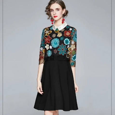 
2020 new arrivals contrast color doll color embroidery shivering women clothing vintage 