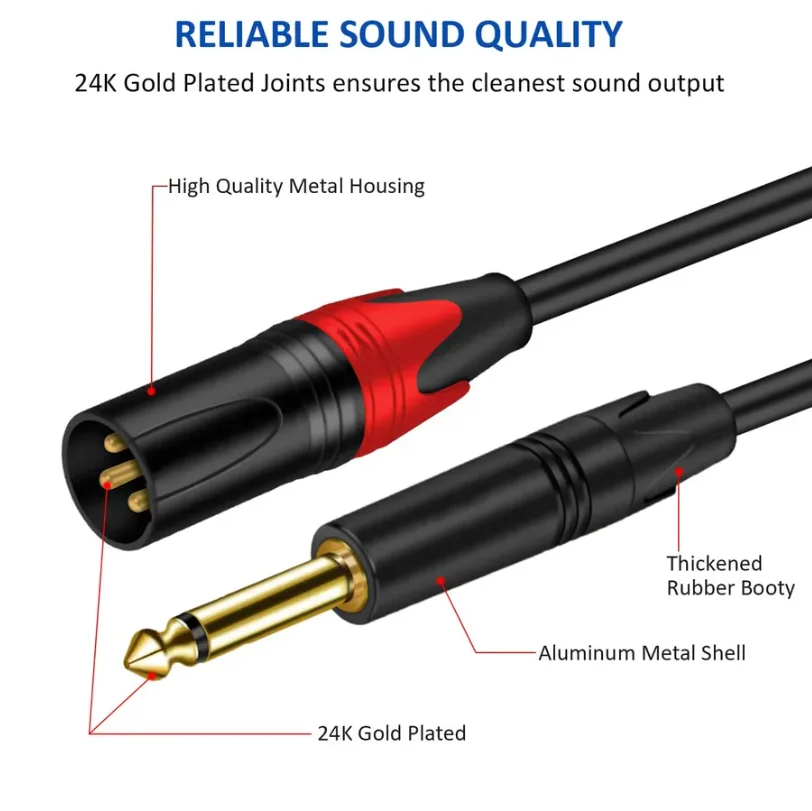 2 RCA Male to 2 XLR 3-Pin Male Stereo Audio Cable 2rca to 2XLR double 24K gold Plated HiFi Audio Cable 4N OFC Wire
