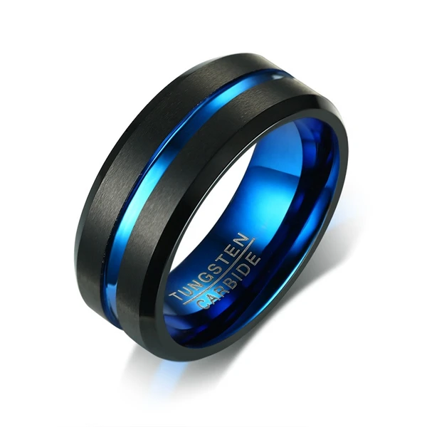 Hot Engagement Bands Custom Tungsten Carbide Rings Core Beveled Edge Mens Tungsten Wedding Ring