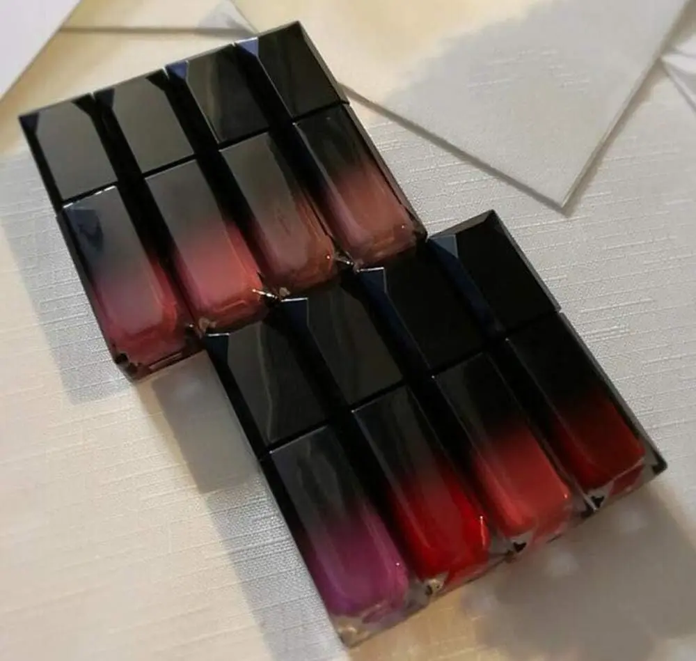 Hot sale 7ml matte black gold silver private square LED lipgloss containers led lip gloss tube with mirror wholesale