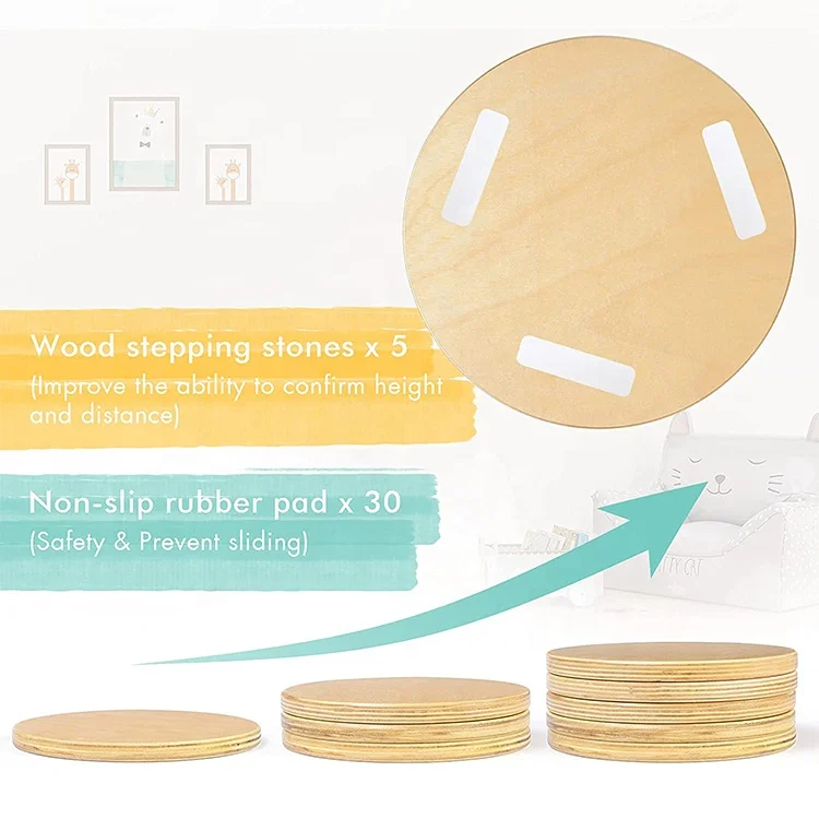 Wooden Kids Montessori Toy Wooden Balance Board Balance Beam Stepping Stones Gymnastics Obstacle Course