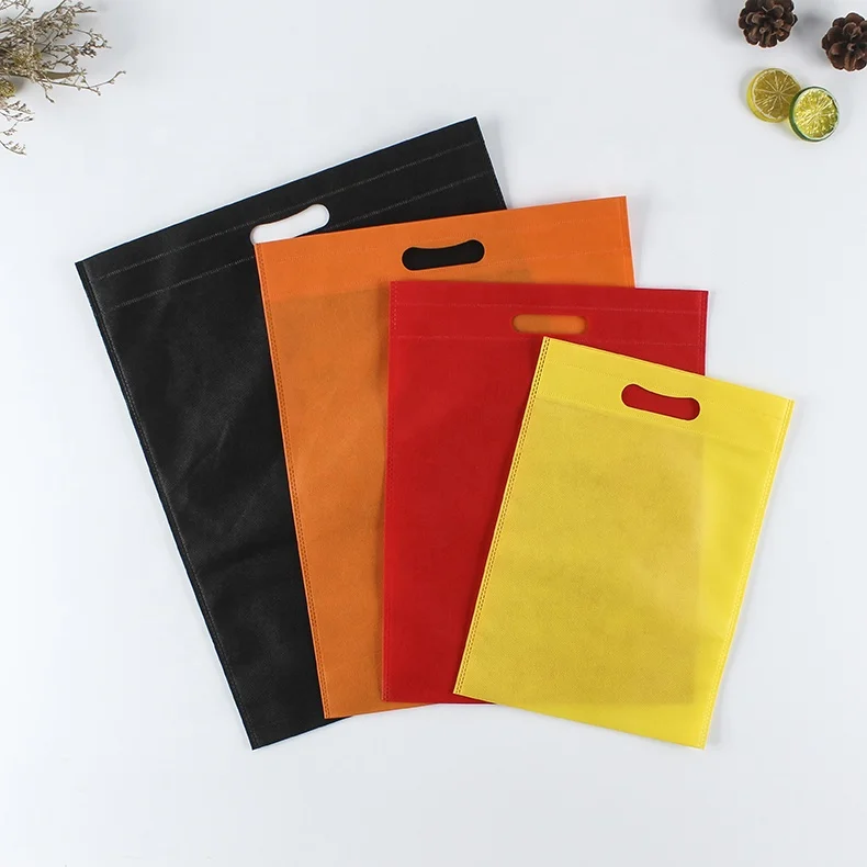 Stock Ready Cheap Non Woven Bag Shopping Accept Customized Logo Customized Designs 50 Pcs D-cut Handle Eco-friendly 10colors