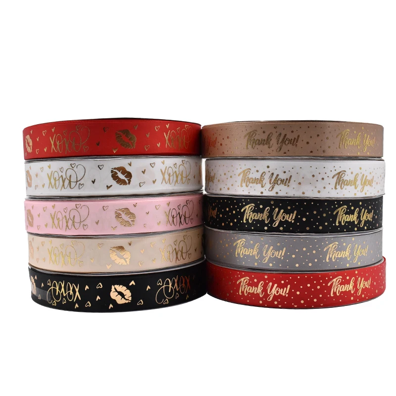 Hanfan Factory Ribbon Spot Wholesale 2.5cm Gilding Ribbon Polyester Diy Gift Bags Birthday Gift Ribbon