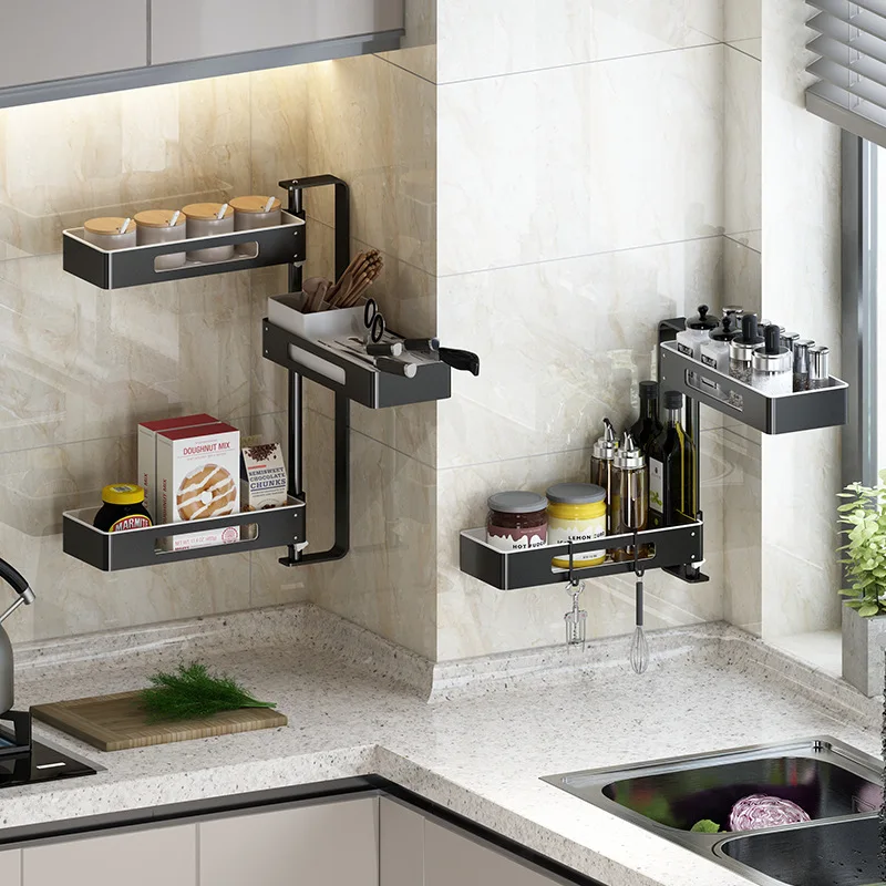 One to Four Floors Can Rotate and Freely Adjust the Wall Mounted Storage Rack of the Bathroom Storage Racks Kitchen Accessories