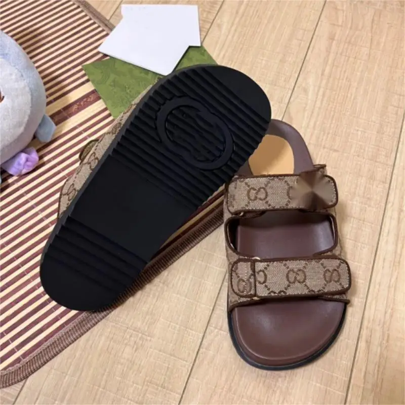Large size slippers, summer new denim letter face Velcro sandals, casual anti slip versatile slippers