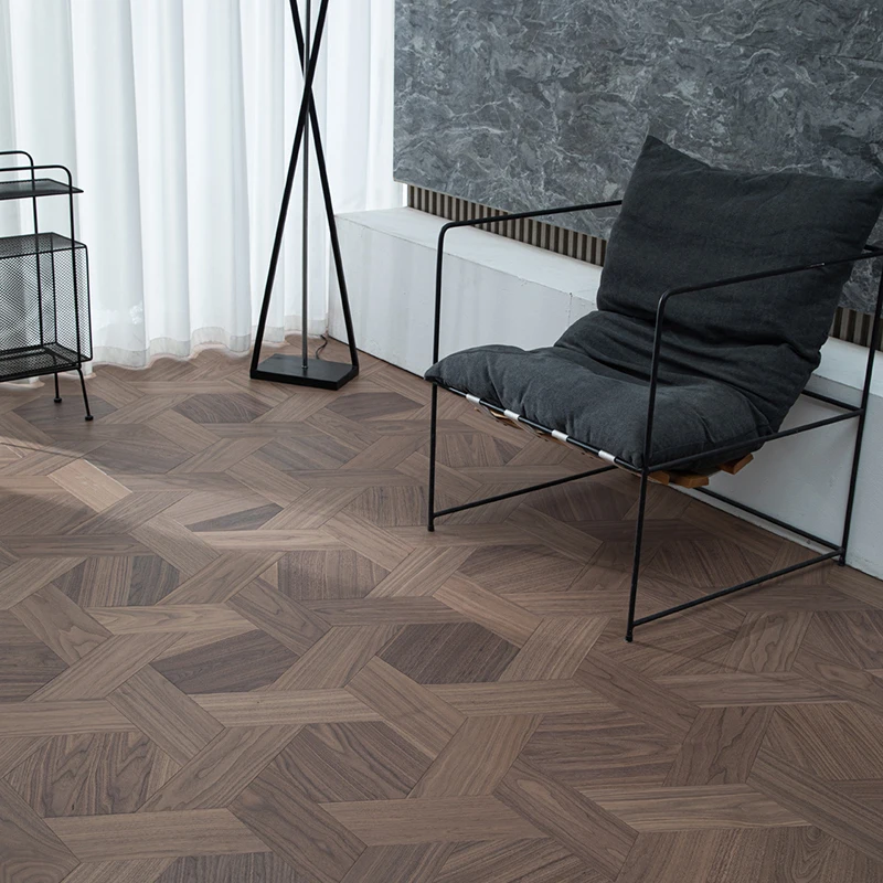 American Walnut Hexagon Woven Design Patterned Parquet Ladder Shaped Wood Flooring