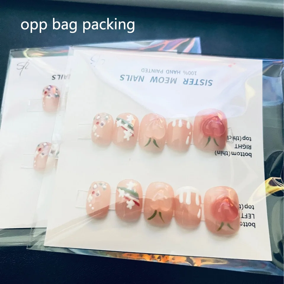 Wholesale Handmade Blue White 10 Pcs Kit Pre-Designed Full Cover Artificial False Fake Short Press On Nails With Custom Design