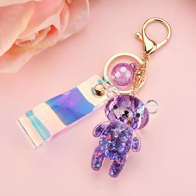 Acrylic Clear Keychains Crystal Bear Creative Pendant resin keychain liquid pig key chain