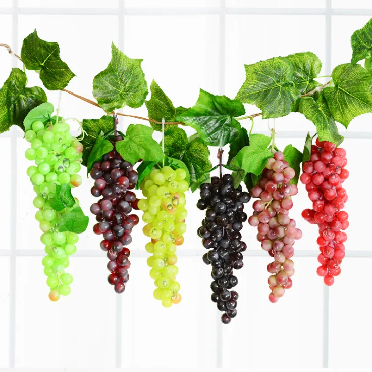 Artificial Grape Bunch Grapes Vine Plastic Raisins Leaf Rattan Fruit Props Indoor Ceiling Decor Grape Leaves Artificial
