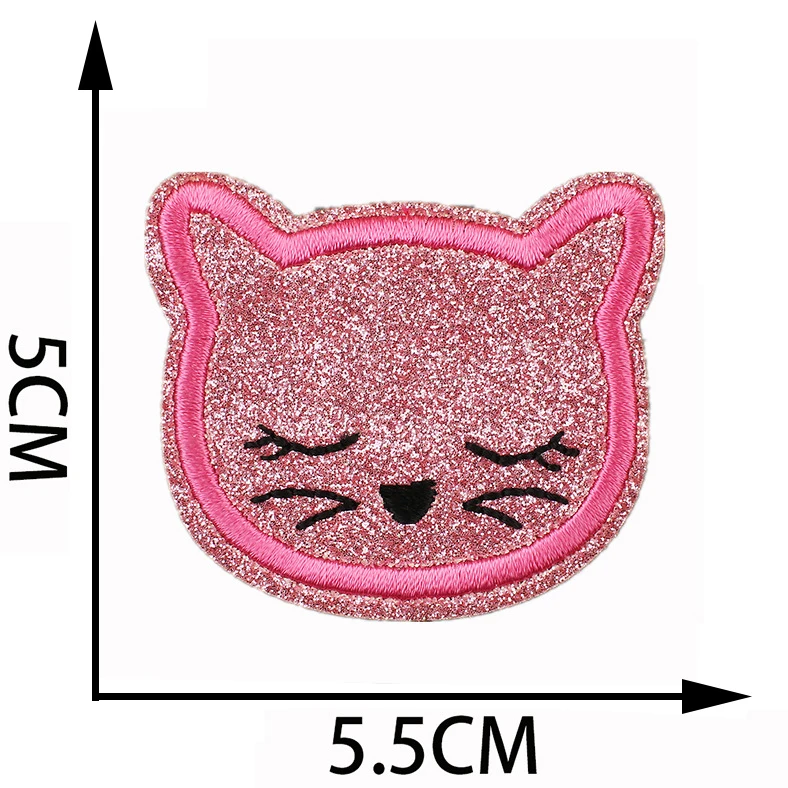 New Cute Pink Series Glitter Iron On Embroidery Patches Smiley Leopard Heart Patches