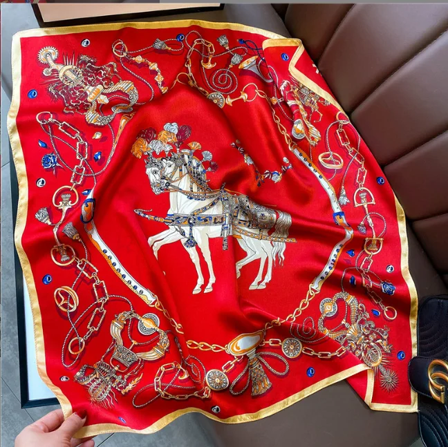 Custom Digital Printed Silk Scarf Designer Wholesale  New Silk Satin Thin Shawl