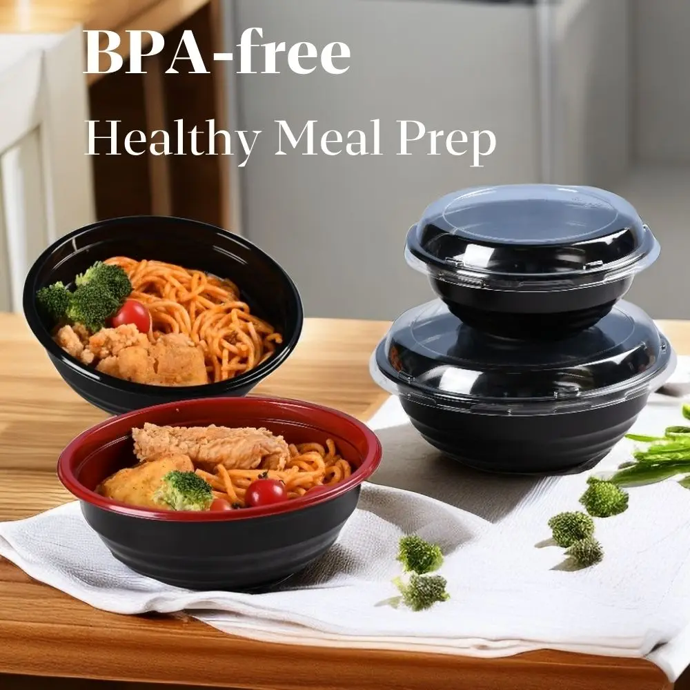 Disposable Plastic Takeout Round Food Packaging Microwave Safety Snack Ramen Soup Packaging Bowl with Lid