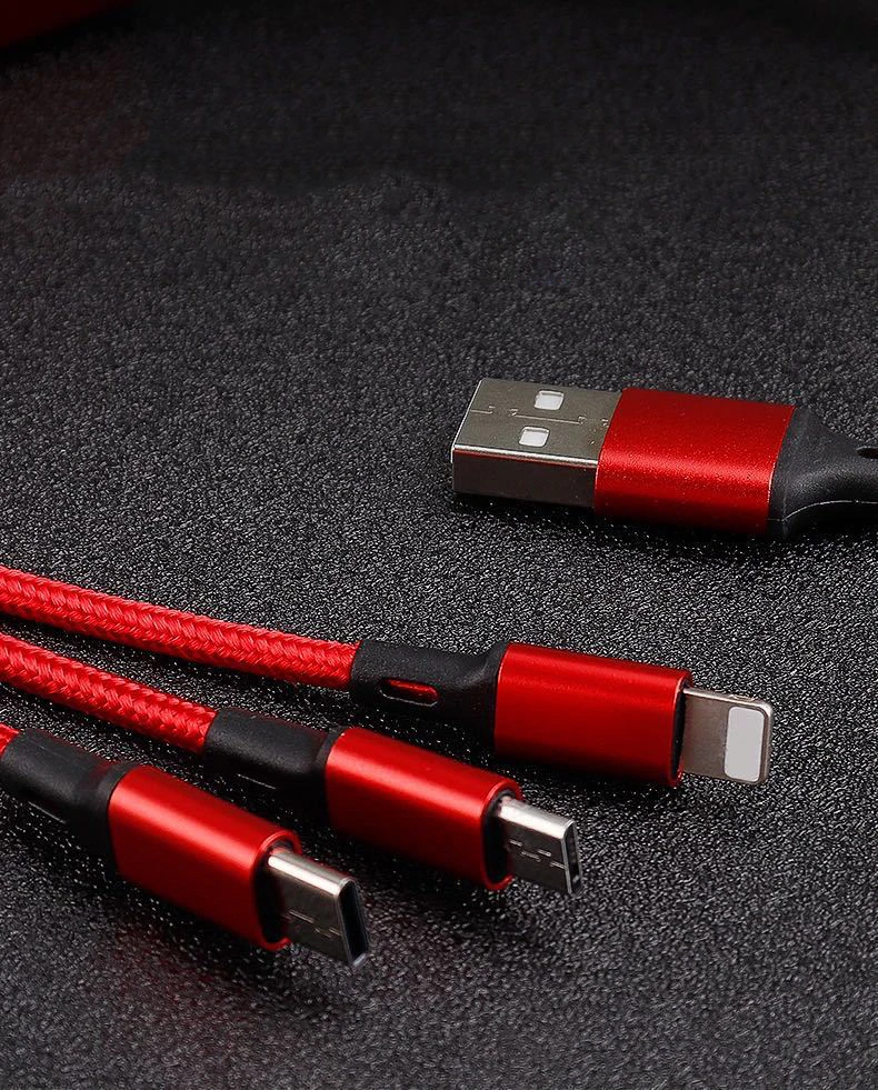 factory price multifunctional USB 3 in 1 mobile phone charging cable for works on multiple devices with iPhone type c
