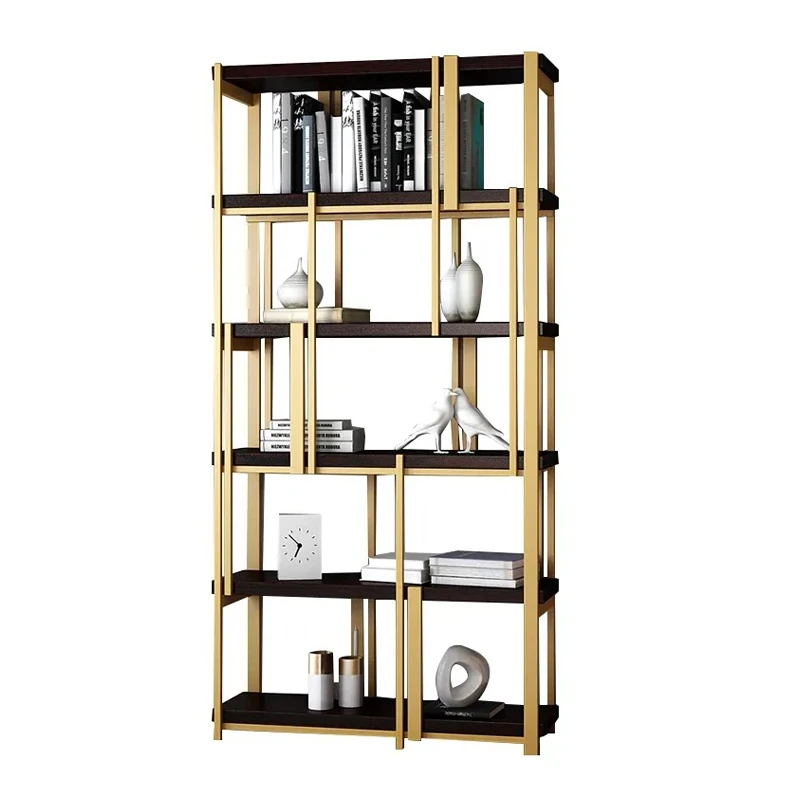 S-07 Black Gold Modern Metal brushed plated stainless steel 5-Tier Standard Bookcase