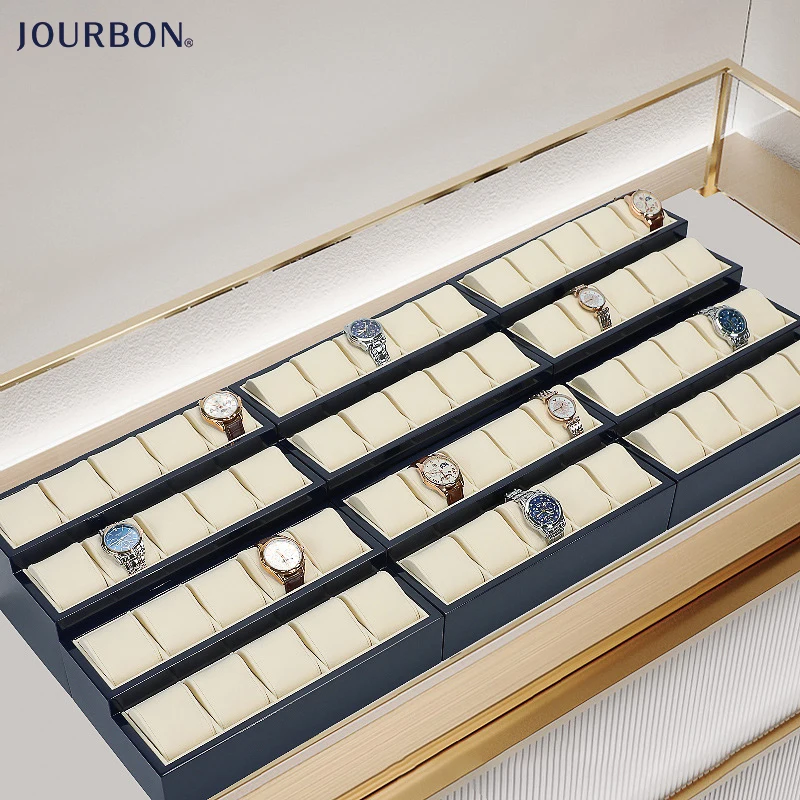 Jourbon Watch Display Props Micro Fiber Piano Paint Luxury Watch Counter Ladder Shape Live Show Watch Tray Holder