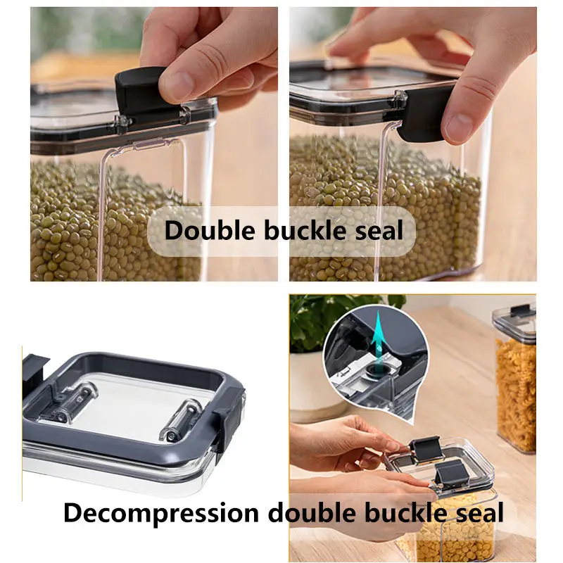 Classic Upright bins transparent box 5 Size Plastic food storage containers Cereal kitchen accessories with Silicone Sealed Ring