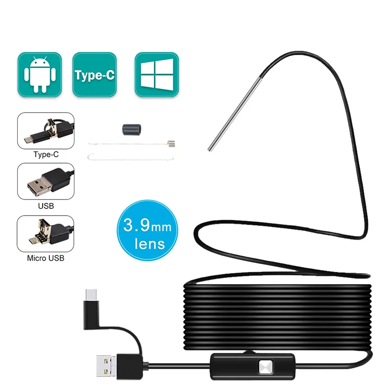 Новое поступление 3 в 1 эндоскоп камера 3,9 мм USB Инспекционная камера с 6LED otg-эндоскоп для Samsung Huawei Xiaomi ПК бороскоп 10 м