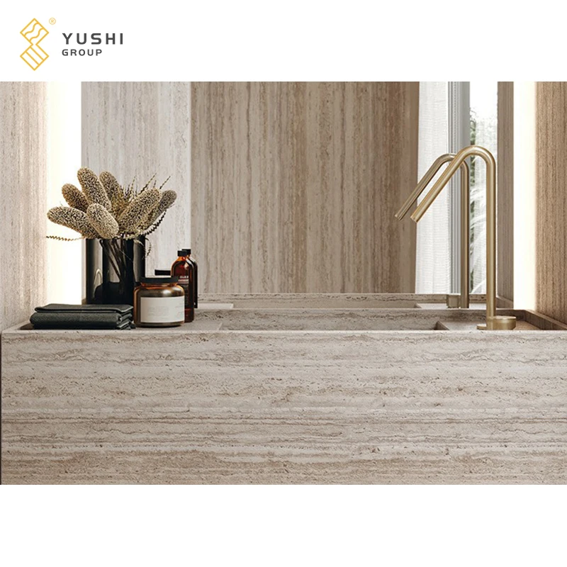 Yushi Group Custom Travertine Groove Bathroom Vessel Sink Marble Vanity Basin for Hotels Stone sink for Countertops