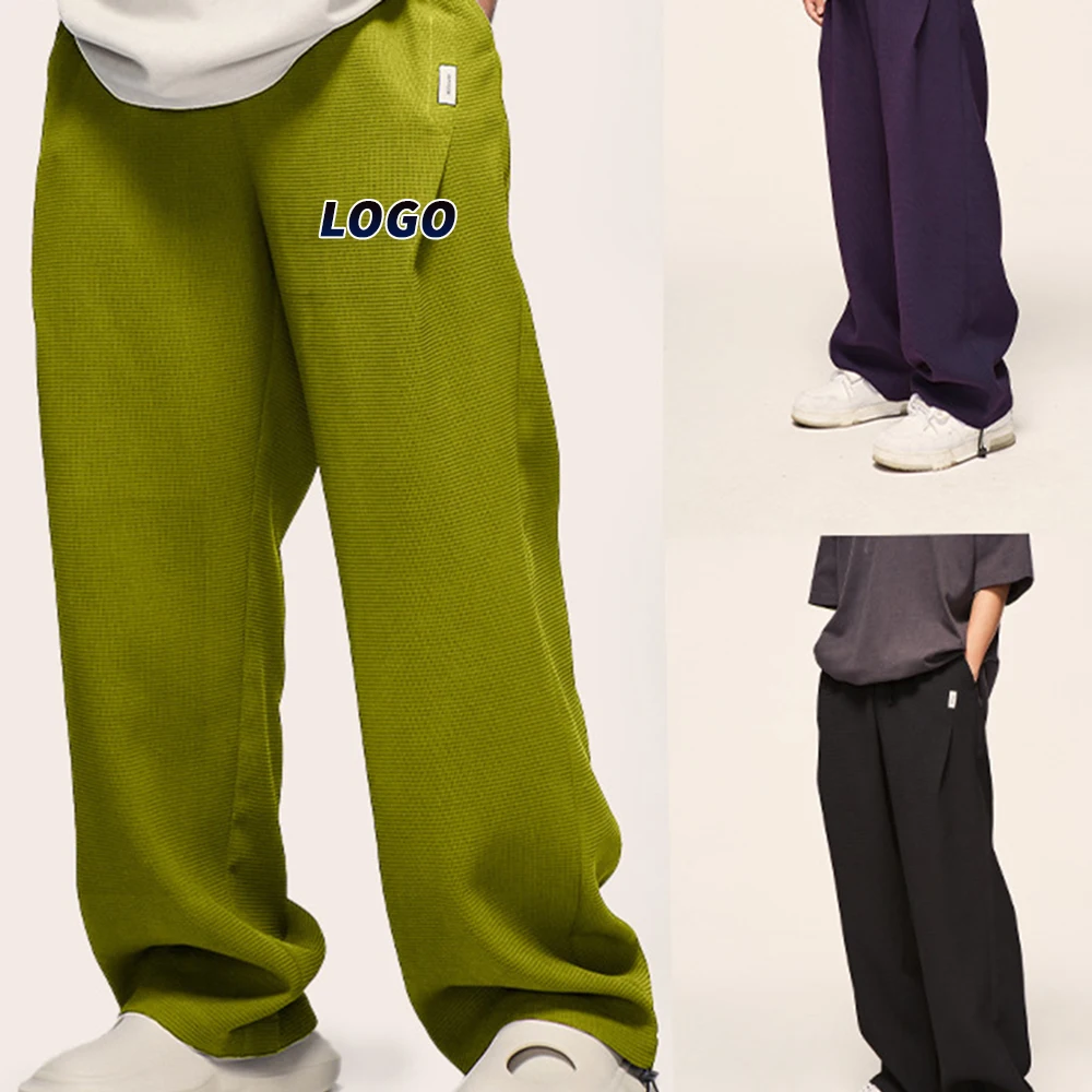 Fasion Custom Oem Waffle Vintage Wide Leg Pants High Street  Casual Pants Baggy Sweat Pants Men Straight Leg Sweatpants