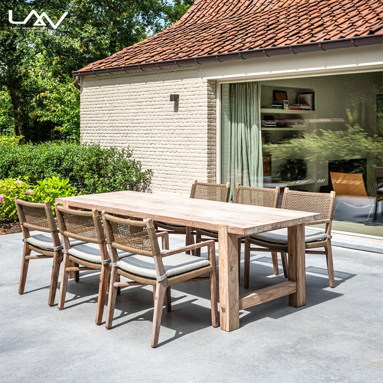High-end outdoor hotel teak dining chair villa garden patio make old leisure dining table and chair furniture set