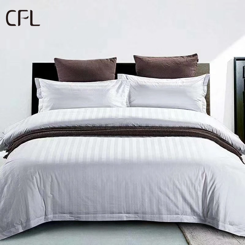 CFL Luxury bedspread Designs Satin Stripe 100 Egyptian Cotton Single Bedding Linen Sheet Set White Bed Sheets Hotel