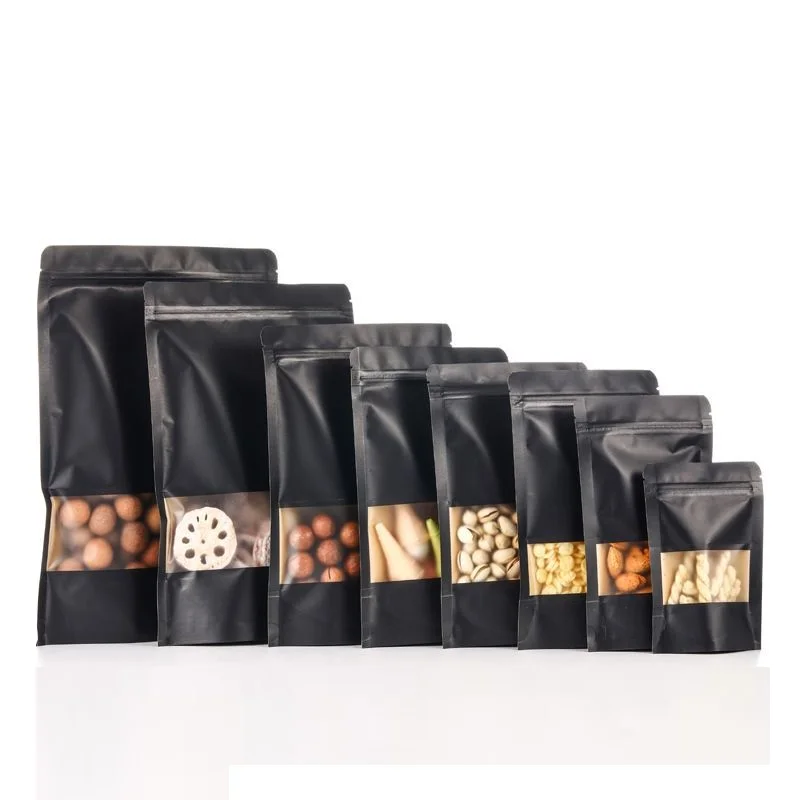 Herbal Powder Snack Window Standing Bag Black Plastic Frosted Zipper Bag