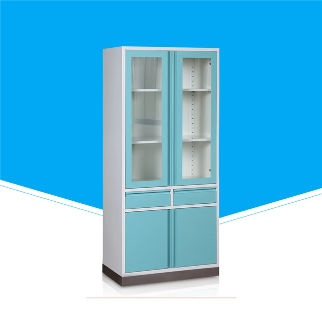 Medical glass door display cabinet with 2 drawers