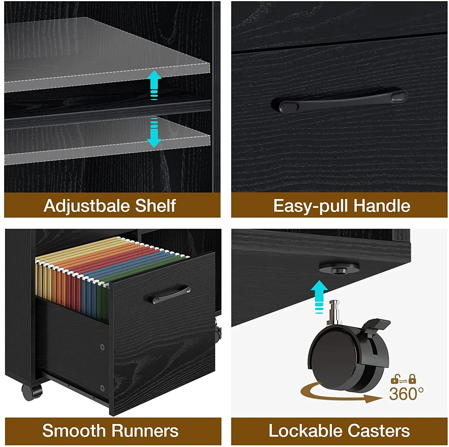 3-drawers file cabinet,mobile lateral printer stand with open storage shelf,rolling filing cabinet with wheels