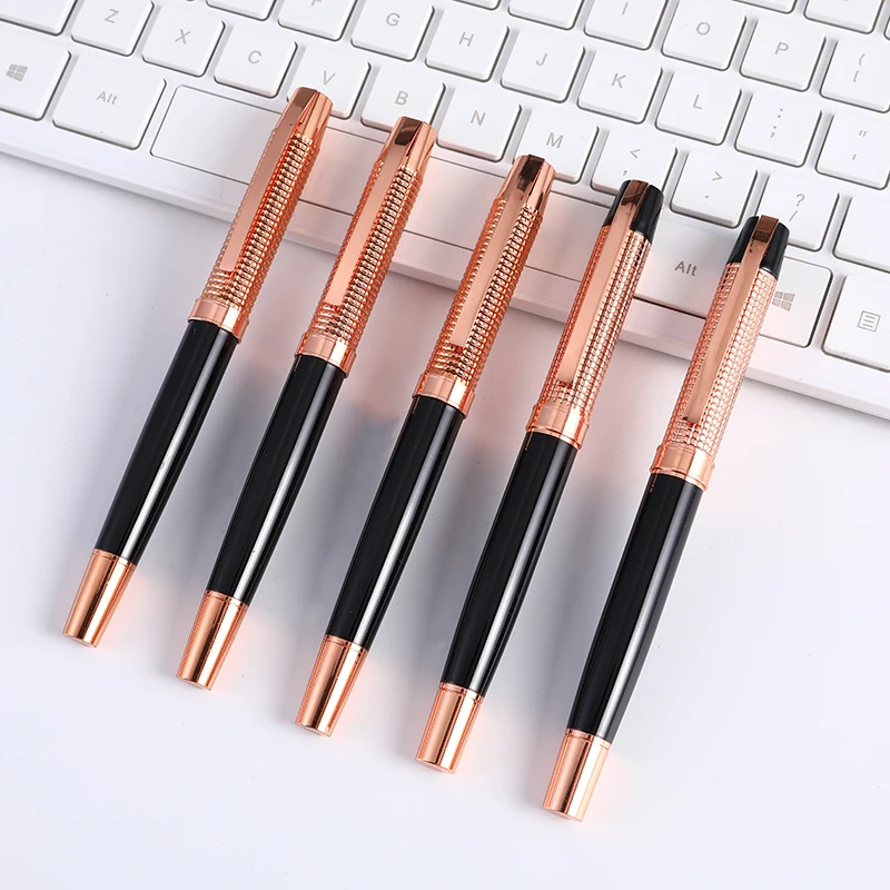 
Fashion metal custom logo luxury black rose gold roller signature pen office business wedding commemorative pen 