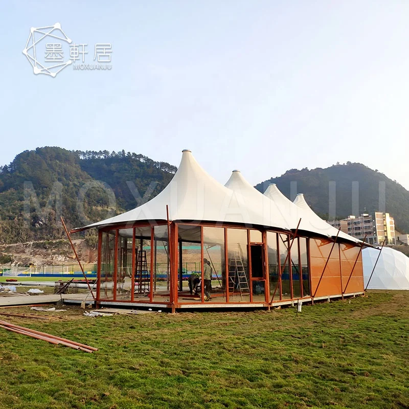 Wind Resistant Luxury Multi-Peak Family Glamping Safari Tent for Meeting Room