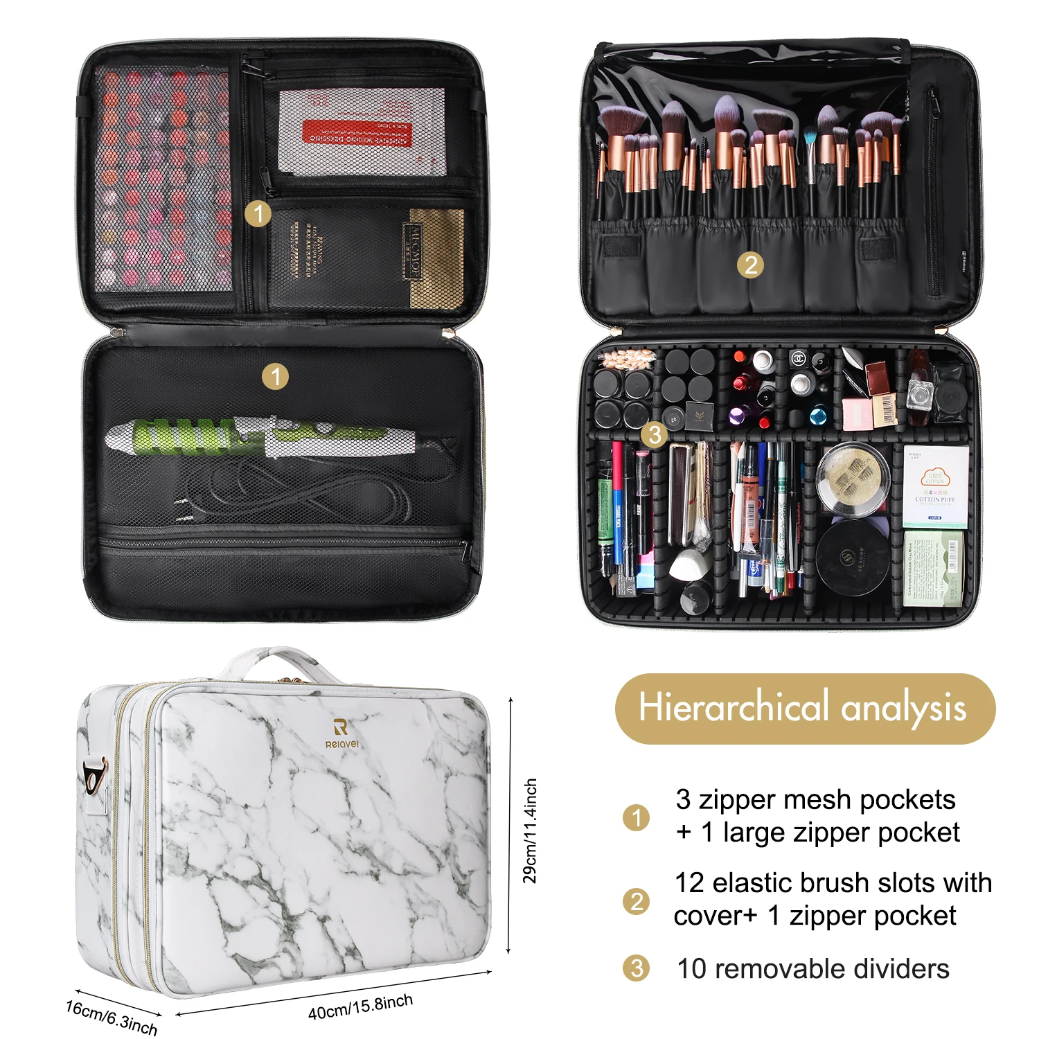 Relavel Makeup Train Case Cosmetic Beauty Case Portable Travel Makeup Box with Compartments