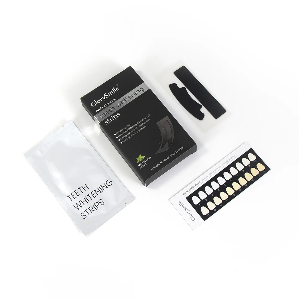 Wholesale Professional Teeth Whitening Bleaching Private Label PAP Natural Charcoal 5D Teeth Whitening Dry Strips