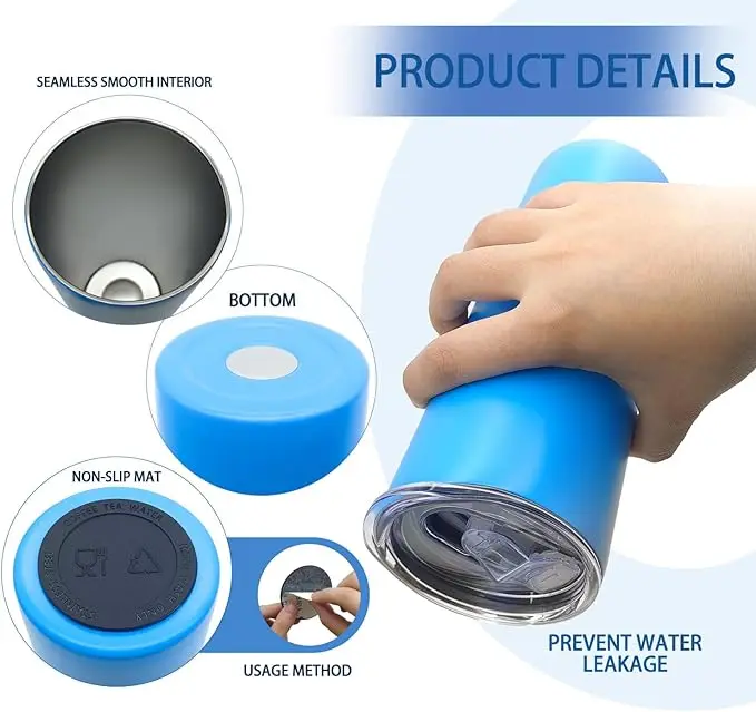 USA warehouse Double Wall Stainless Steel Sublim Blanks Travel Mug 20oz 20 oz Sublimation Skinny Straight Tumbler With Straw