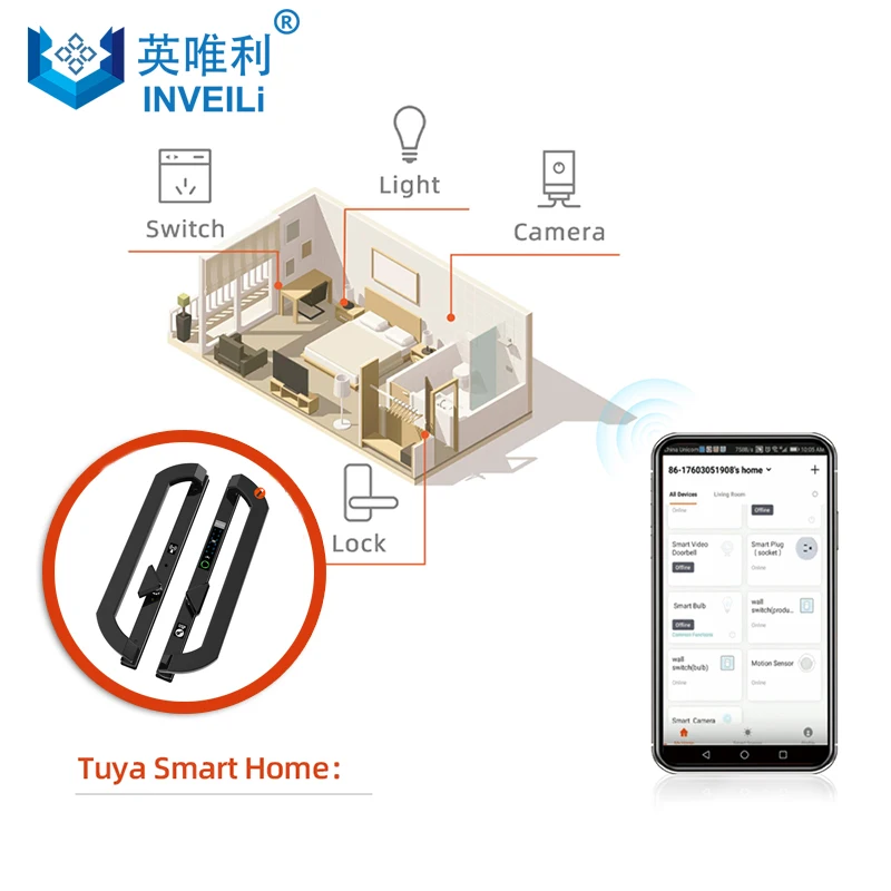 Electronic Digital Fingerprint Smart Door Lock for framed or frameless Sliding Glass Aluminum Door