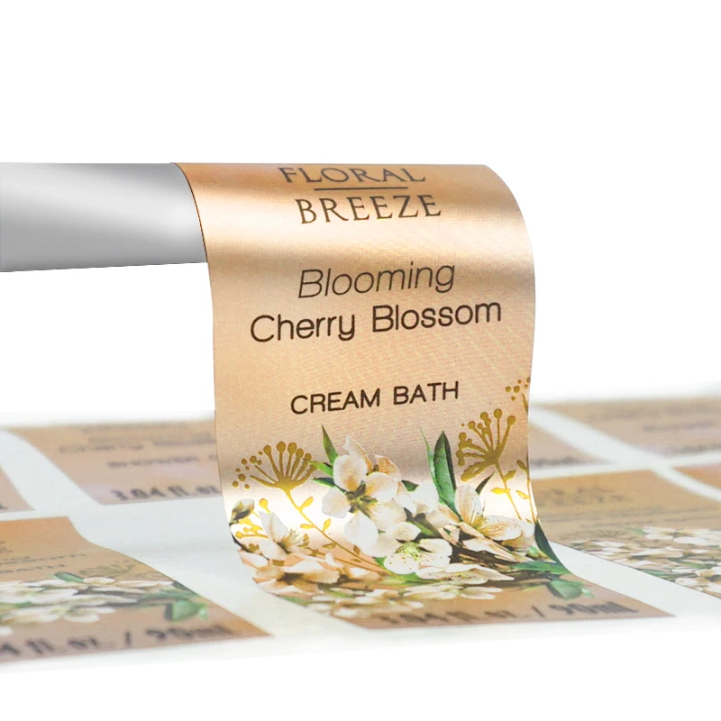 biodegradable waterproof custom roll logo luxury packaging bottle embossed gold labels stickers printing for cosmetic