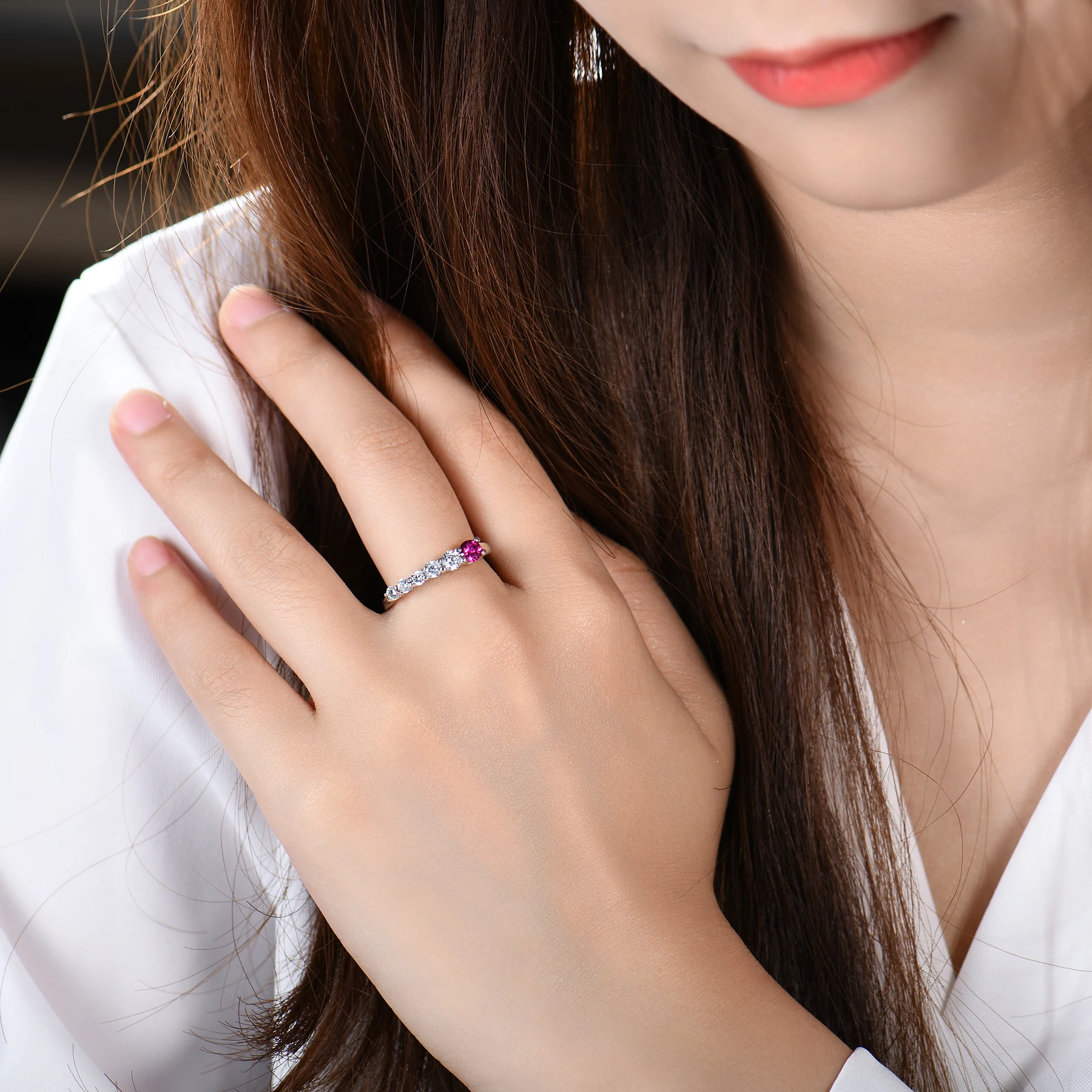 925 silver rings 4 mm red cricket and 3.5 mm round white vermiculite wedding ring for women Simplicity and fashion