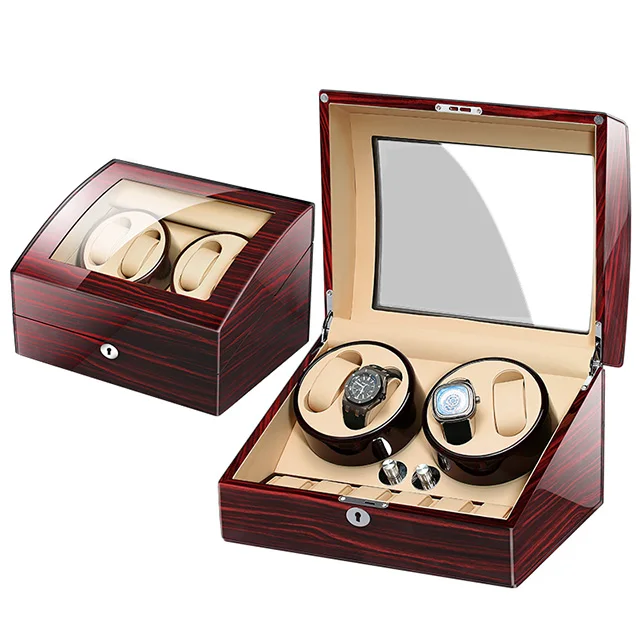 wooden watch box organizer mabuchi motor Custom logo Automatic winding battery operated watch winder Display