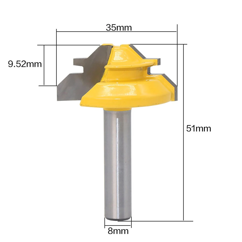 45Degree 1/2in Stock Router Bit Lock Miter Woodwork Cutter Tool 8mm Shank