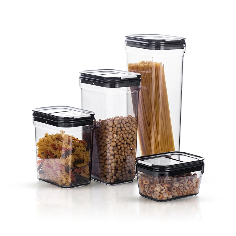 commercial unique large size food storage container plastic kitchen jar set with measured dispensing lid