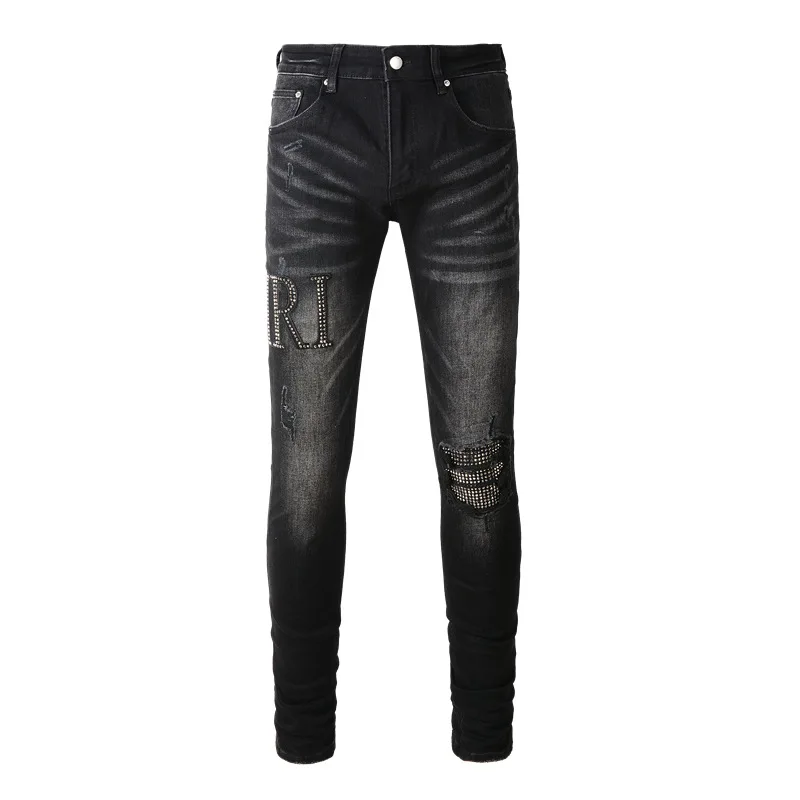 Men Jeans Vintage Straight Leg Trousers Men Hip Hop Style Letter Printing Loose Casual Zipper Fly Jeans