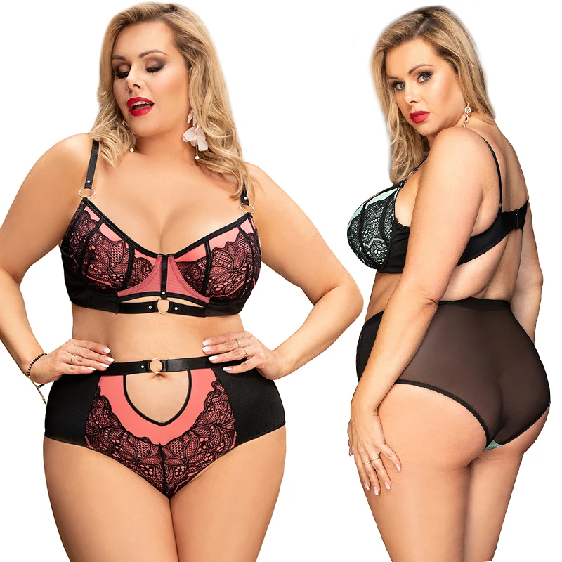 Новый дизайн, сексуальное нижнее белье для полных девушек со стразами, два цвета, кружевное, роскошное, для зрелых женщин, сексуальный комплект с бюстгальтером большого размера