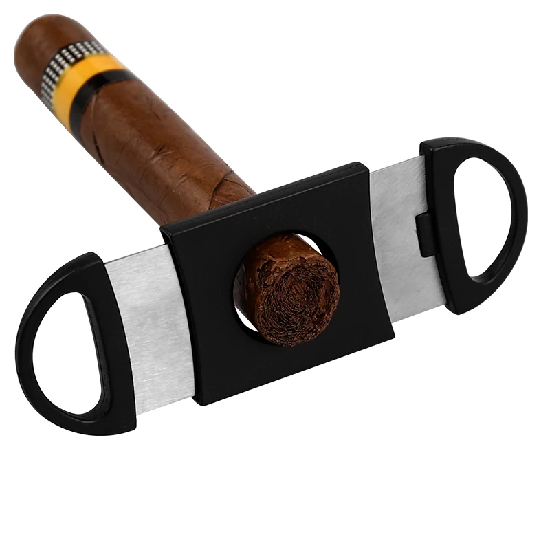 Factory stock 10% OFF Best Price Cutter Cigar Product Black Plastic Double Blade Guillotine High Quality Cutter Cigar Utensil
