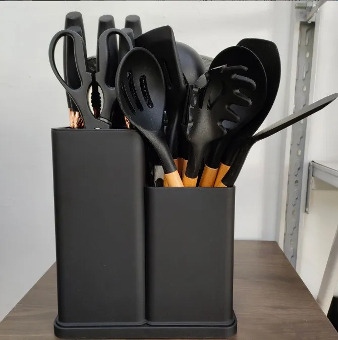 Silicone kitchenware 19 pieces kitchenware handle kitchenware suit kitchen knife tool storage bucket stainless steel