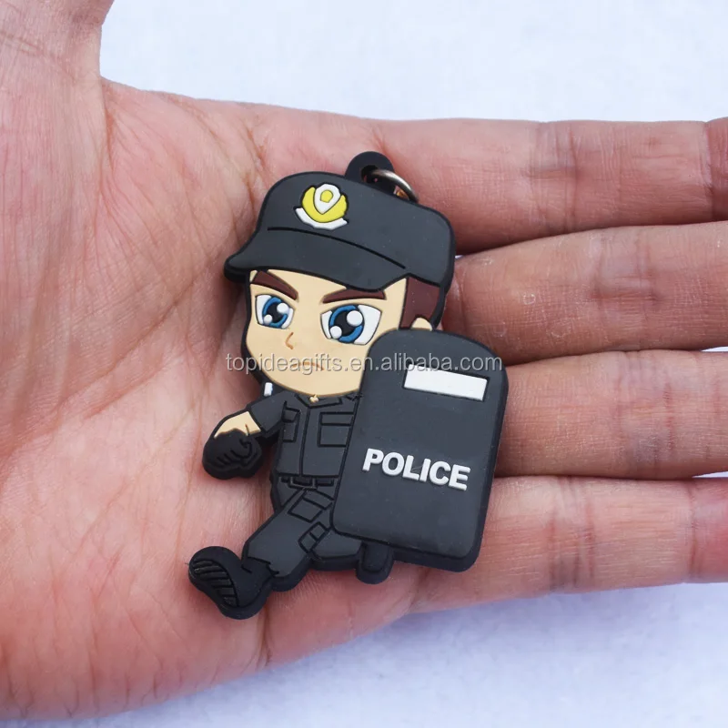 Solid Export 3D soft pvc police shape keychain with embossed logo for China