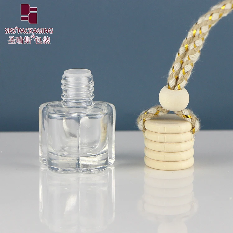 Empty 6ml Car Diffuser Bottle With Wood Cap Glass Perfume Hanging Car Air Freshener Bottle